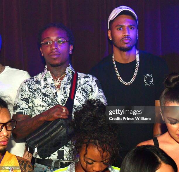 Singer Jacquees and Trey Songz attends The Birthday Bash Finale at Tongue & Groove City on June 19, 2018 in Atlanta, Georgia.