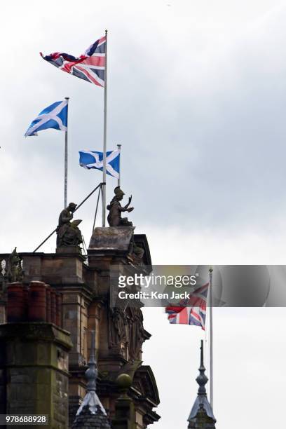 The Scottish saltire and the union flag fly over buildings on the Edinburgh skyline, as the row between the Scottish and UK Governments over Brexit...