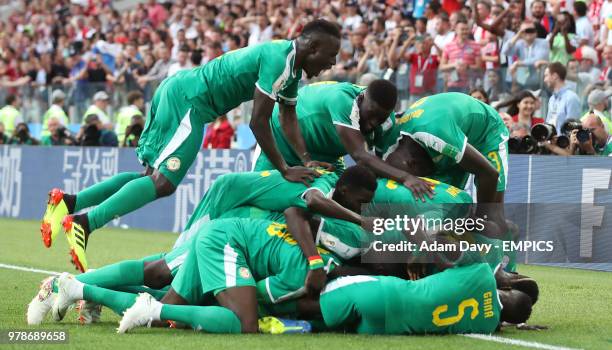 Senegal's M'Baye Niang is mobbed by team-mates as he scores his side's second goal of the game Poland v Senegal - FIFA World Cup 2018 - Group H -...