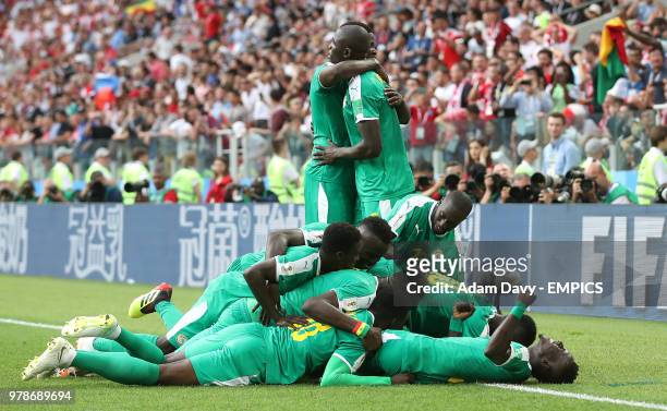 Senegal's M'Baye Niang is mobbed by team-mates as he scores his side's second goal of the game Poland v Senegal - FIFA World Cup 2018 - Group H -...
