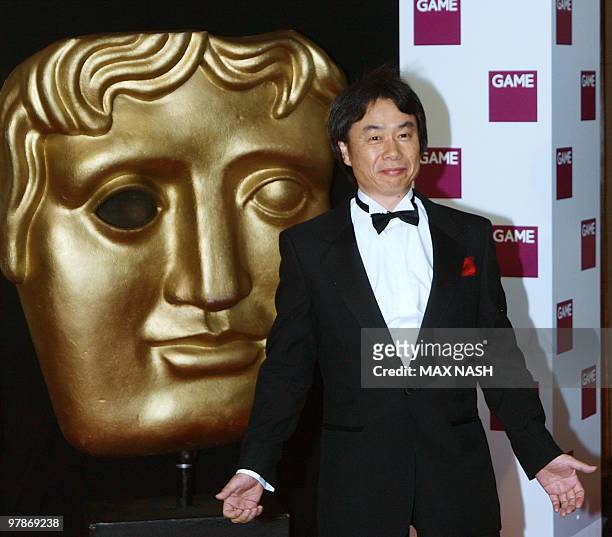 Shigeru Miyamoto Japanese Nintendo games console developer, and Mario games arrives at the British Academy Games Awards 2010 in Central London on...