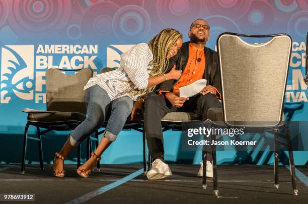 Hosea Chanchez and LeToya Luckett on stage during the American Black Film Festival - Celebrity Scene Stealers Presented By TV One at Loews Miami...