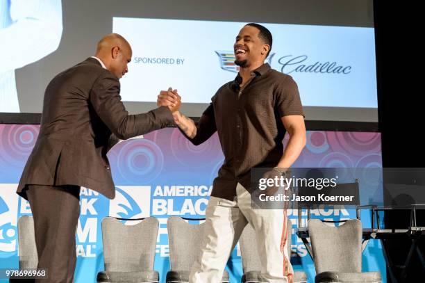 Dondre Whitfield and Tristan "Mack" Wilds on stage during the American Black Film Festival - Celebrity Scene Stealers Presented By TV One at Loews...