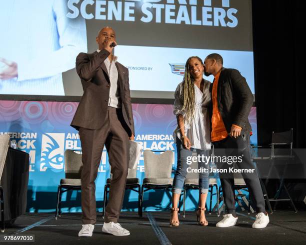 Dandre Whitfield, Letoya Luckett and Hosea Chanchez on stage during the American Black Film Festival - Celebrity Scene Stealers Presented By TV One...