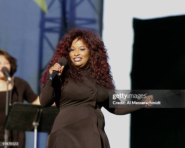 Singer Chaka Khan performs on stage during opening ceremonies at the 2004 Ryder Cup in Detroit, Michigan, September 16, 2004.