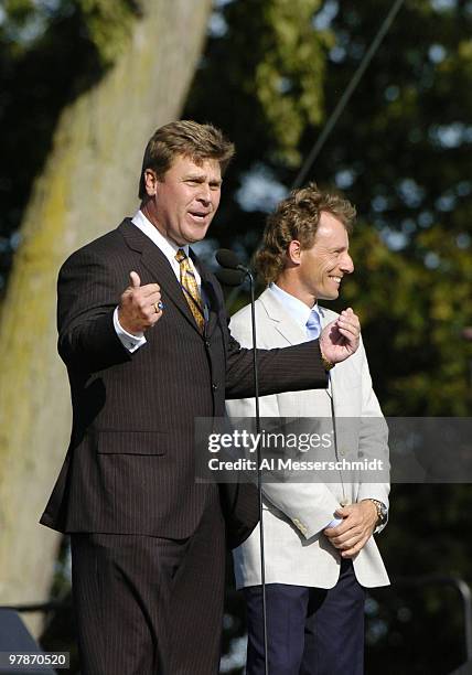 Hal Sutton introduces the United States team during opening ceremonies at the 2004 Ryder Cup in Detroit, Michigan, September 16, 2004.