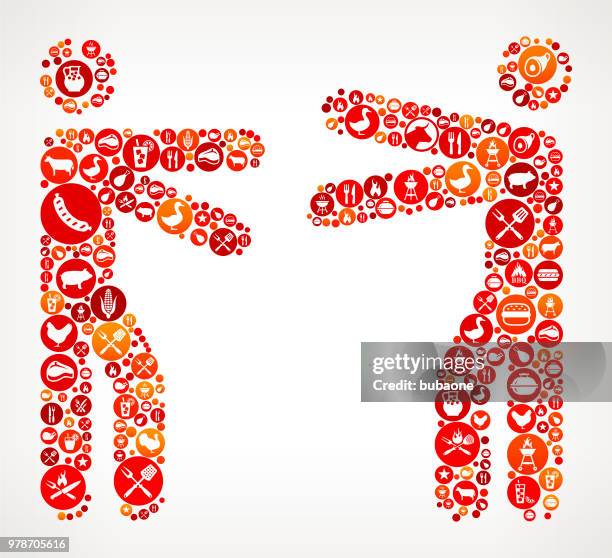 hugging barbecue party icon pattern background - holding chicken drumstick stock illustrations