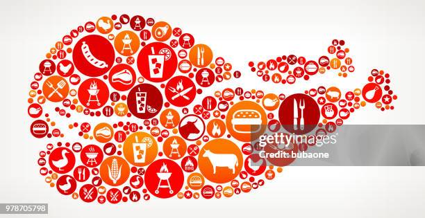 cooked bird barbecue party icon pattern background - chef flames stock illustrations