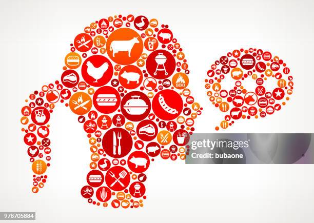 chatbubble face barbecue party icon pattern background - summer grilling pattern stock illustrations
