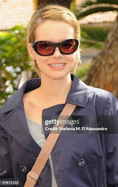 Andrea Osvart out of the Hotel Londra during the 'Premio TV 2010' on March 18, 2010 in San Remo, Italy.