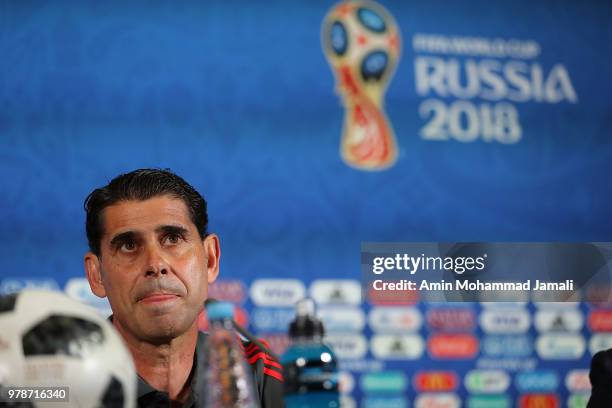 Andres Iniesta of Spain and head coach of Spain Fernando Hierro looks on during a press Conference before match 18 Between Iran & Spain at Kazan...