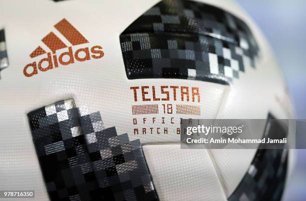 Adidas Ball Official for match 18 during a press Conference before match 18 Between Iran & Spain at Kazan Arena on June 19, 2018 in Kazan, Russia.