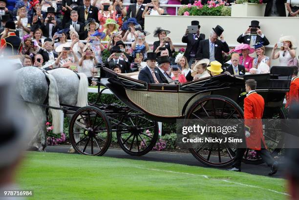 General view of the the Parade ring as Queen Elizabeth II and Princess Anne, Princess Royal, Prince Andrew, Duke of York and Lord Vestey arrive on...