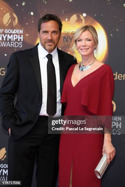 Thorsten Kaye and Katherine Kelly Lang attend the closing ceremony and Golden Nymph awards of the 58th Monte Carlo TV Festival on June 19, 2018 in...