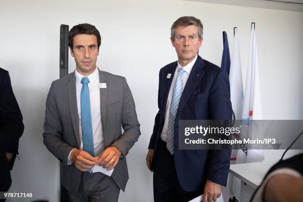 Tony Estanguet , President of Paris 2024, and Pierre-Olivier Beckers-Vieujant , President of the Coordination Commission of the Games, attend the...