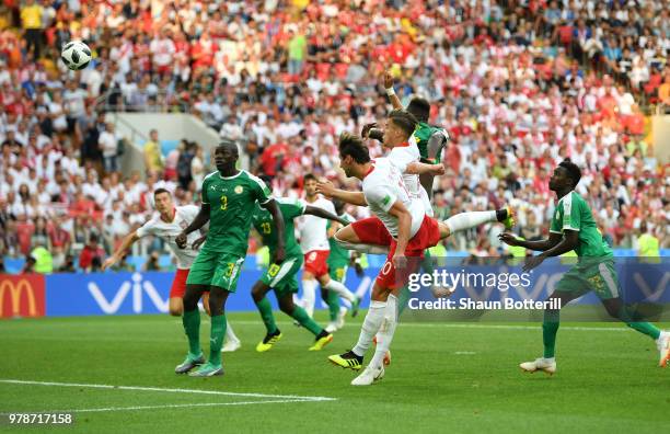 Grzegorz Krychowiak of Poland scores the first Poland goal during the 2018 FIFA World Cup Russia group H match between Poland and Senegal at Spartak...