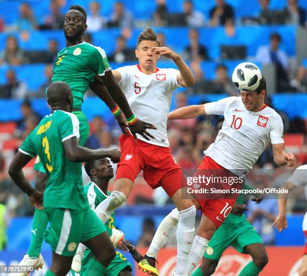 Grzegorz Krychowiak of Poland scores Poland's first goal to make it 2-1 during the 2018 FIFA World Cup Russia group H match between Poland and...