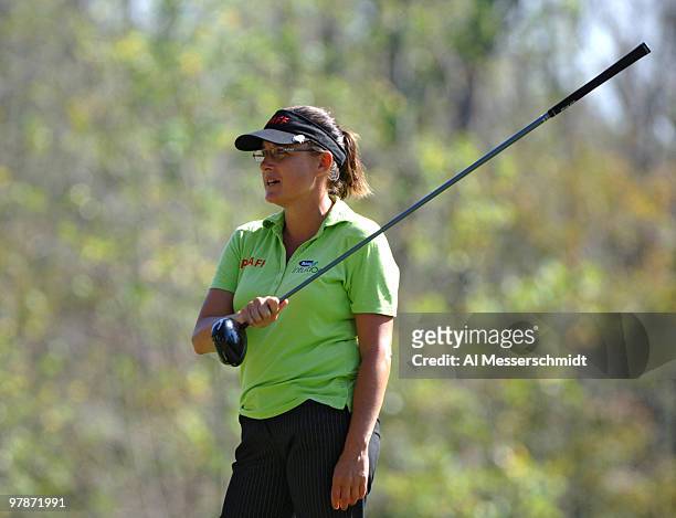 Heather Daly-Donofino waits to tee off on the fourth hole during the third round of the 2005 Mitchell Company Tournament of Champions November 12 in...