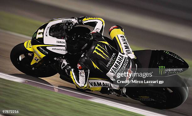 Ben Spies of USA and Monster Yamaha Tech 3 rounds the bend during the third day of testing at Losail Circuit on March 19, 2010 in Doha, Qatar.