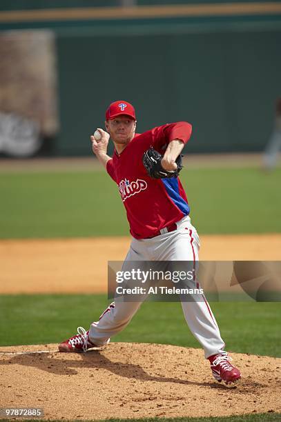 Philadelphia Phillies Roy Halladay in action, pitching vs Pittsburgh Pirates during spring training at McKechnie Field. Bradenton, FL 3/15/2010...