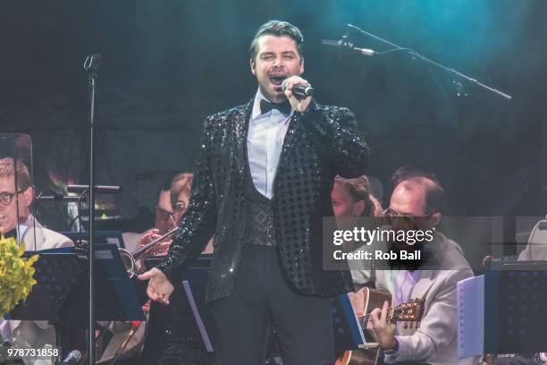 Joe McElderry performs during Andrew Lloyd Webber - A Musical Celebration, as part of his 70th Birthday celebration at The Royal Hospital Chelsea on...