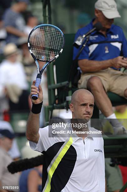 Ivan Ljubicic salutes the crowd after defeating David Nalbandian 6 - 1 6- 2 in the men's semi-finals at the 2006 NASDAQ 100 Open at Key Biscayne,...