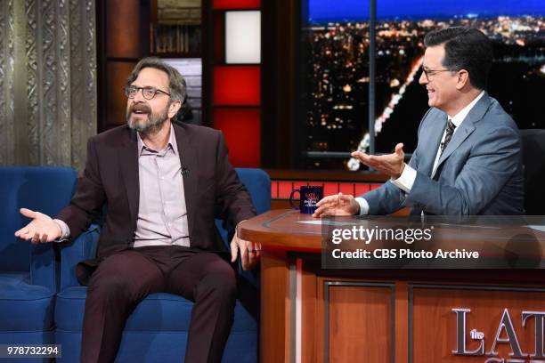The Late Show with Stephen Colbert and guest Mark Maron during Thursday's June 14, 2018 show.
