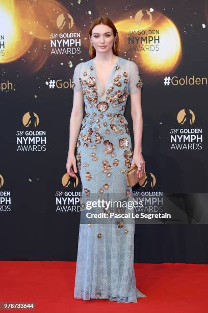 Eleanor Tomlinson attends the closing ceremony and Golden Nymph awards of the 58th Monte Carlo TV Festival on June 19, 2018 in Monte-Carlo, Monaco.