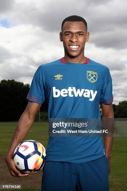 West Ham United unveil new signing Issa Diop at Rush Green on June 19, 2018 in Romford, England.