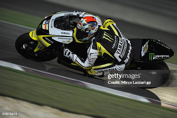 Colin Edwards of USA and Monster Yamaha Tech 3 rounds the bend during the third day of testing at Losail Circuit on March 19, 2010 in Doha, Qatar.