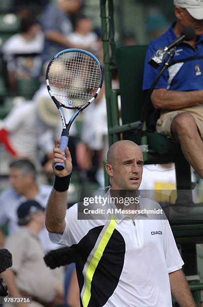 Ivan Ljubicic salutes the crowd after defeating David Nalbandian 6 - 1 6- 2 in the men's semi-finals at the 2006 NASDAQ 100 Open at Key Biscayne,...