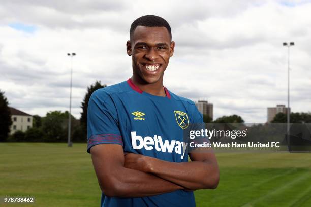 West Ham United unveil new signing Issa Diop at Rush Green on June 19, 2018 in Romford, England.