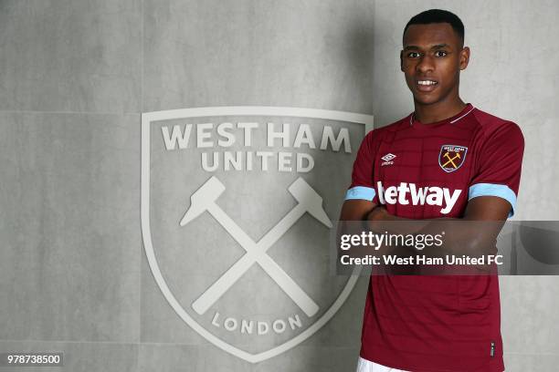 West Ham United unveil new signing Issa Diop at Rush Green on June 19, 2018 in Romford, England.