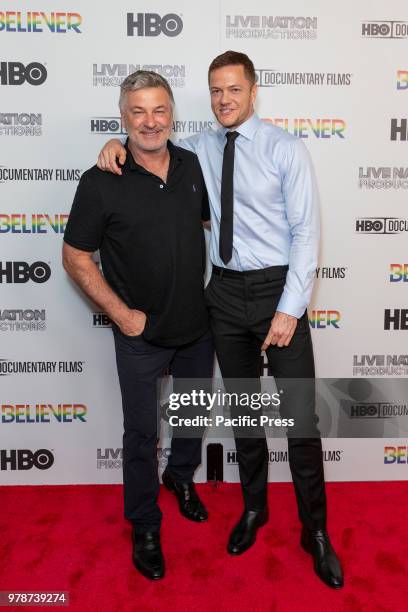 Alec Baldwin and Dan Reynolds attend HBO documentary premiere at Metrograph.