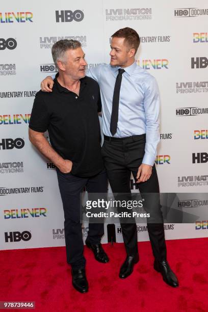 Alec Baldwin and Dan Reynolds attend HBO documentary premiere at Metrograph.