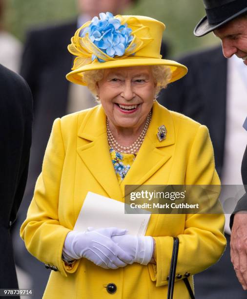 Queen Elizabeth II attends Royal Ascot Day 1 at Ascot Racecourse on June 19, 2018 in Ascot, United Kingdom.