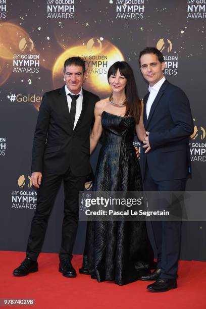 Alex Pina,Esther Martinez Lobato and Pedro Alonso attend the closing ceremony and Golden Nymph awards of the 58th Monte Carlo TV Festival on June 19,...