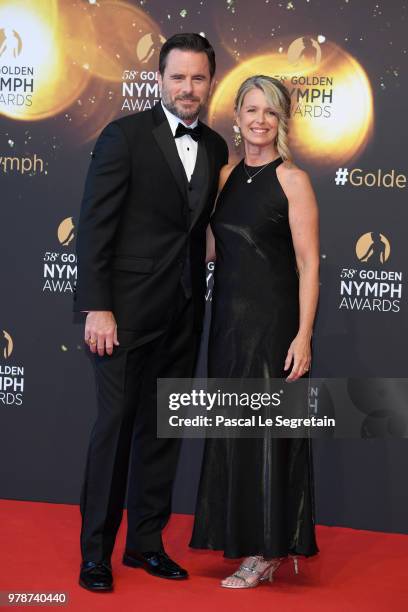 Charles Esten and Patty Hanson attend the closing ceremony and Golden Nymph awards of the 58th Monte Carlo TV Festival on June 19, 2018 in...