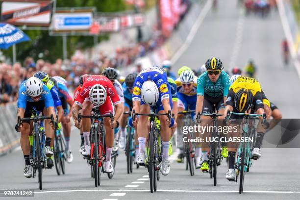 Belgian Sean De Bie of Verandas Willems - Crelan, German Hugo Hofstetter of Cofidis, Dutch Fabio Jakobsen of Quick-Step Floors, Belgian Kris...