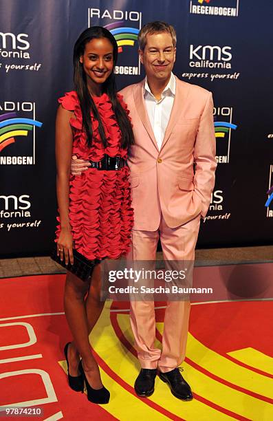 Thomas Hermanns an Sara Nuru arrive for the Radio Regenbogen Award at the Schwarzwaldhalle on March 19, 2010 in Karlsruhe, Germany.