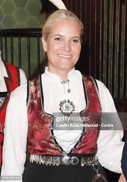 Crown Princess Mette- Marit is seen during the opening of the exhibition 'Tradition And Inspiration. National Heritage In The Royal Collections' in...