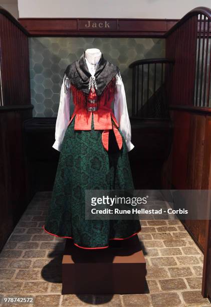 Norwegian national costume is seen during the opening of the exhibition 'Tradition And Inspiration. National Heritage In The Royal Collections' in...