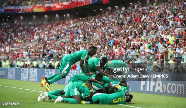 Senegal's M'Baye Niang is mobbed by team-mates as he scores his side's second goal of the game Poland v Senegal - FIFA World Cup 2018 - Group H -...