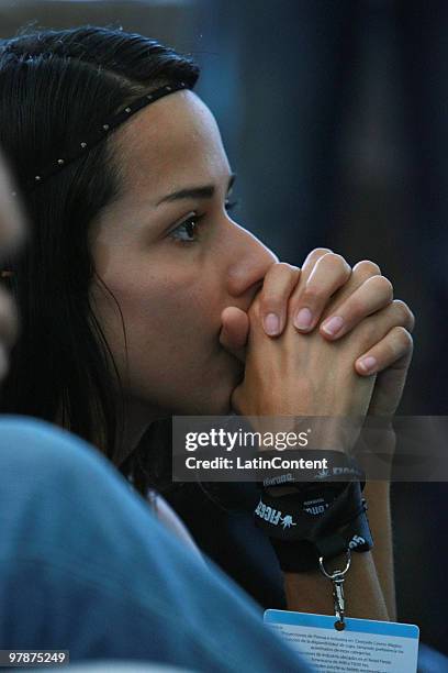 Colombian actress Paola Bladin wins the prize for best actress for her role in 'Retratos en un Mar de Mentiras' during a press conference to announce...