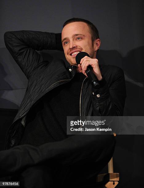 Actor Aaron Paul visits the Apple Store Soho on March 19, 2010 in New York City.