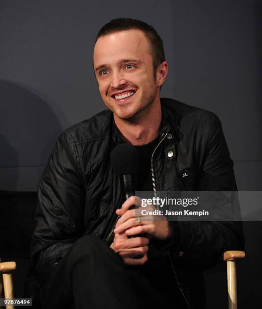 Actor Aaron Paul visits the Apple Store Soho on March 19, 2010 in New York City.