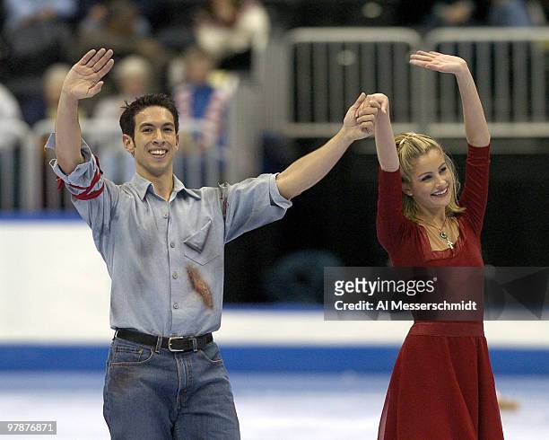 Tanith Belbin and Benjamin Agosto of the Detroit Skating Club win the Championship Dance competition Friday, January 9, 2004 at the 2004 State Farm...