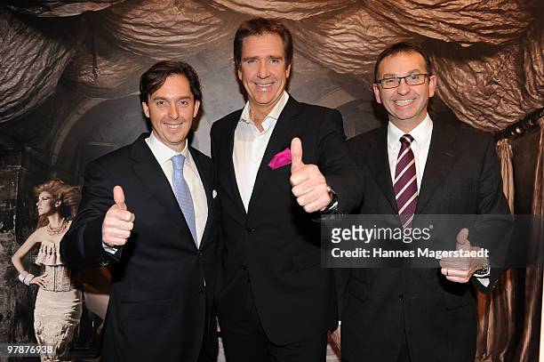 Claus Anstoetz, Ralph Anstoetz and Stephan Anstoetz attend the 'Stoff Fruehling' at the JAB Anstoetz showroom on March 19, 2010 in Munich, Germany.