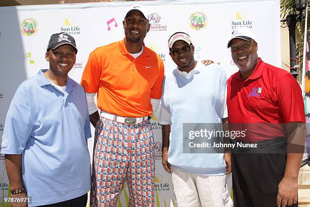 Councilman Oliver Gilbert, Alonzo Mourning, Luther "Luke" Campbell, and producer K. Leon Saunders attend the Jazz in the Gardens Celebrity Golf...