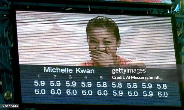 Scoreboard reports perfect scores of winner Michelle Kwan January 10, 2004 in the Women's Championship at the 2004 State Farm U. S. Figure Skating...